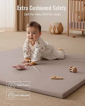 Vegan Leather Crawling Mat, 50 x 50 cm, Thick Foam Padded & Waterproof, Playpen Mat for Infants and Toddlers, Stylish and Easy Wipe Clean Play Mat for