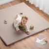 Vegan Leather Crawling Mat, 50 x 50 cm, Thick Foam Padded & Waterproof, Playpen Mat for Infants and Toddlers, Stylish and Easy Wipe Clean Play Mat for