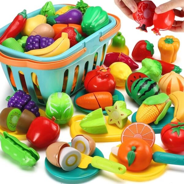 Toworld 70 PCS Cutting Play Food Toy for Kids Kitchen