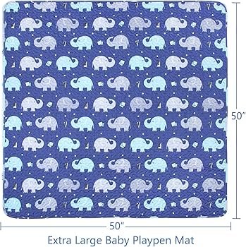 Baby Floor Play Mat Foldable Crawling Mat Blue Elephant
