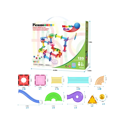 PicassoTiles Marble Run 120 Piece Magnetic Building Blocks Magnet Tile Construction Toy